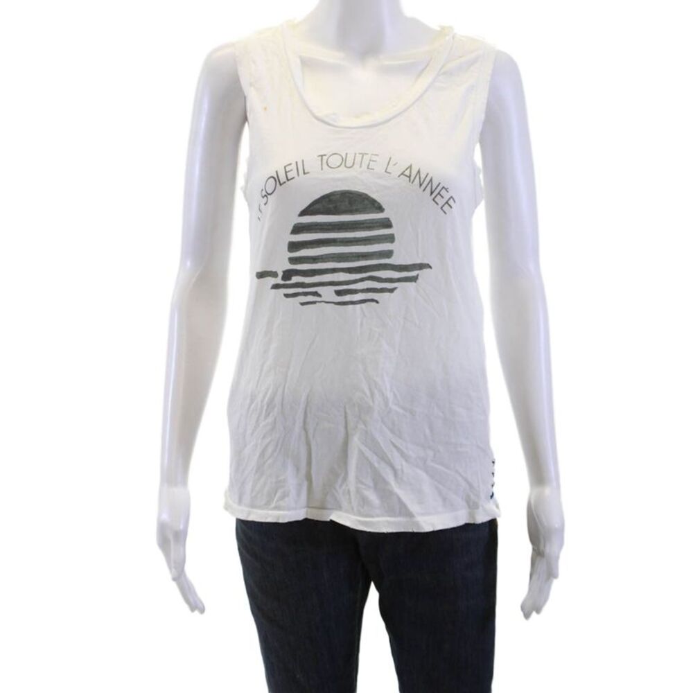 Imrie Women Basic White Viscose Graphic Tank Sleeveless Round Neck Size XS
